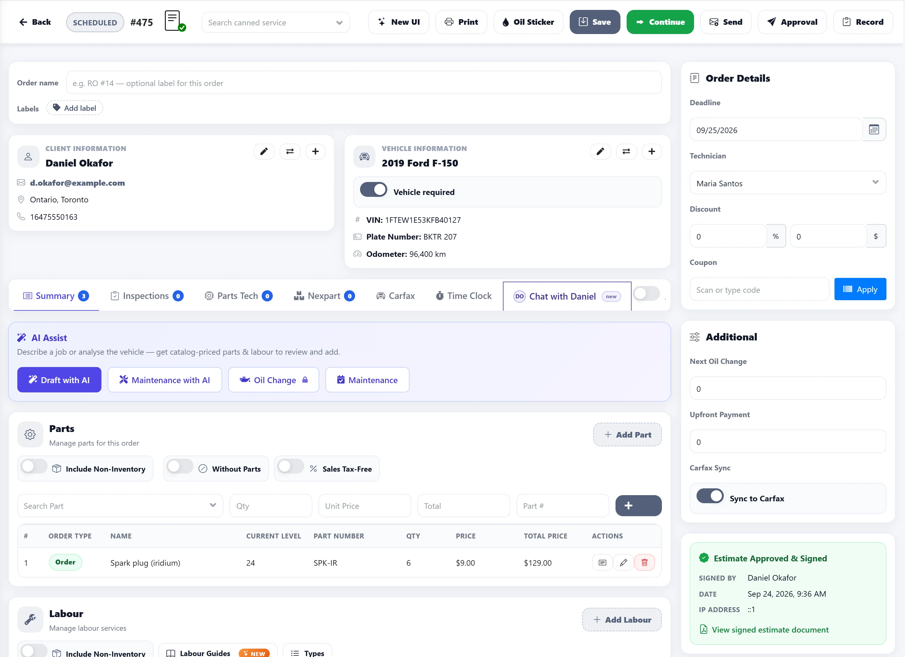 Approved and signed estimate in AutoSoftWay