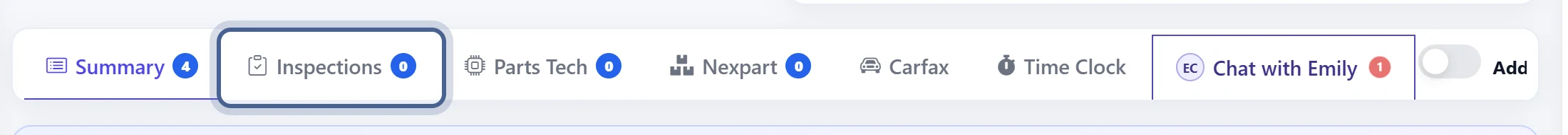 Inspections tab on the work order