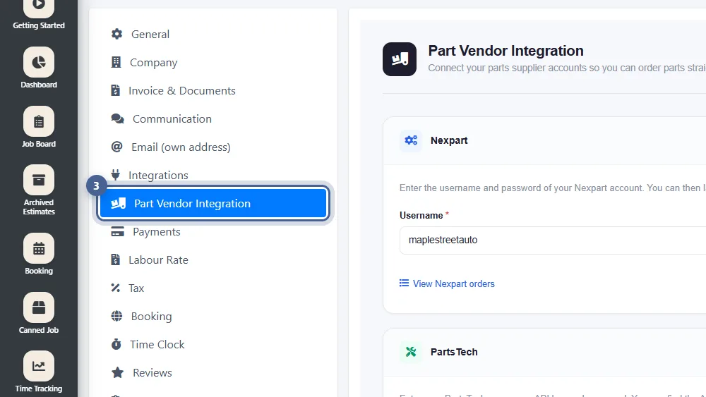 Step 3: Choose “Part Vendor Integration”