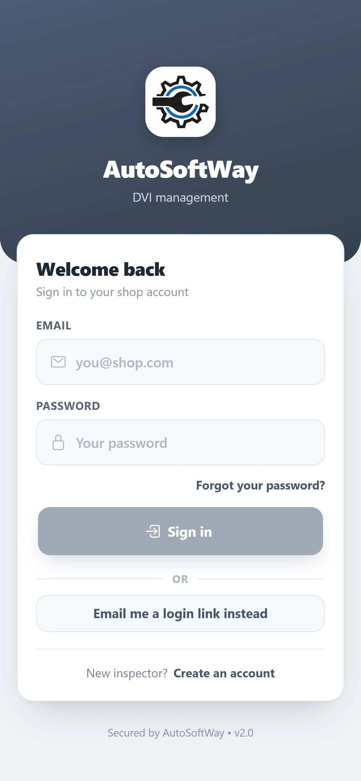 ASW DVI sign-in screen with Create an account